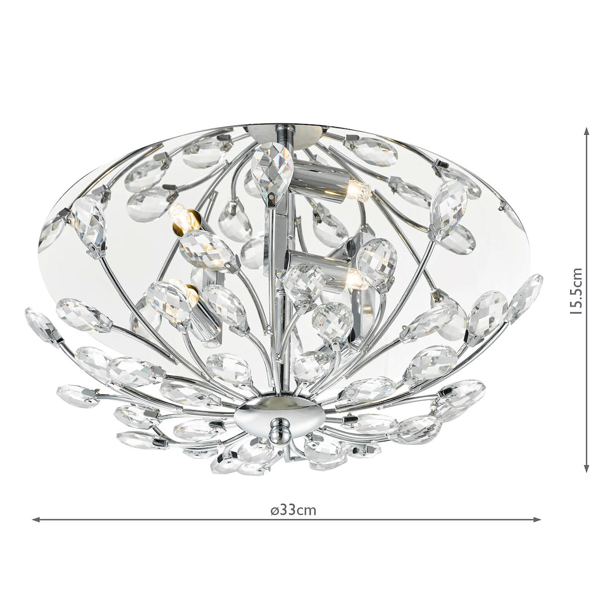 Zafir 3 Light Flush Polished Chrome Crystal<br>Polished Chrome
