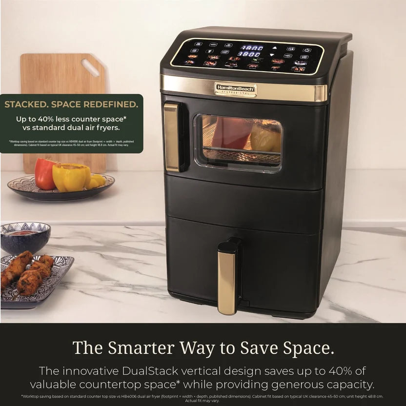 Hamilton Beach Professional HBPA25BK  DualStack 14.5L Air Fryer Oven - Black & Brushed Brass