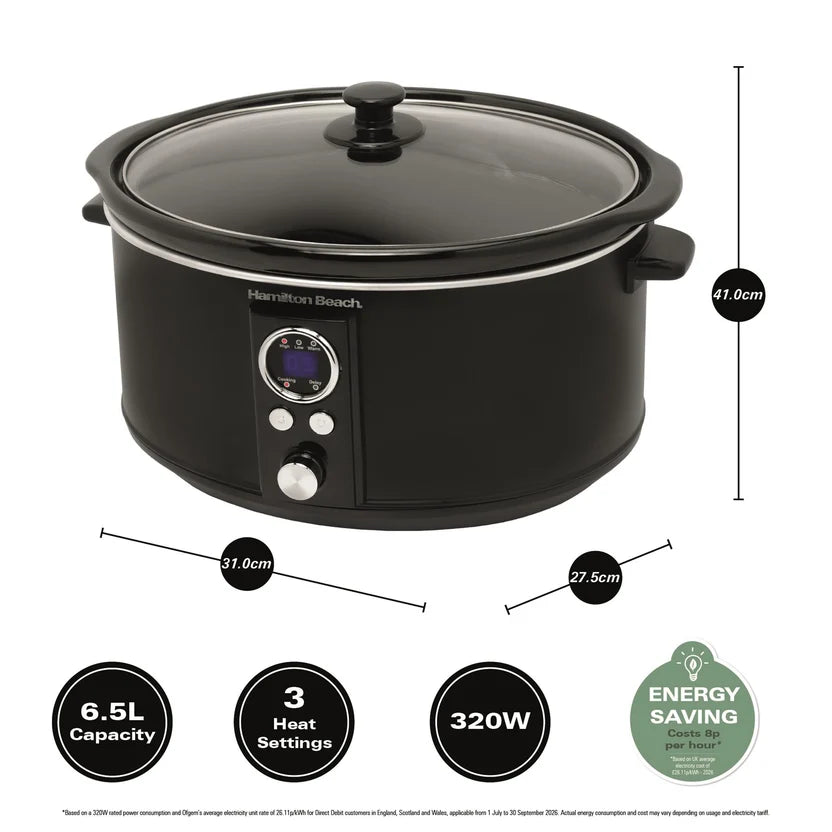 Hamilton Beach HBCDE650BLK 6.5L Digital Oval Slow Cooker - Black