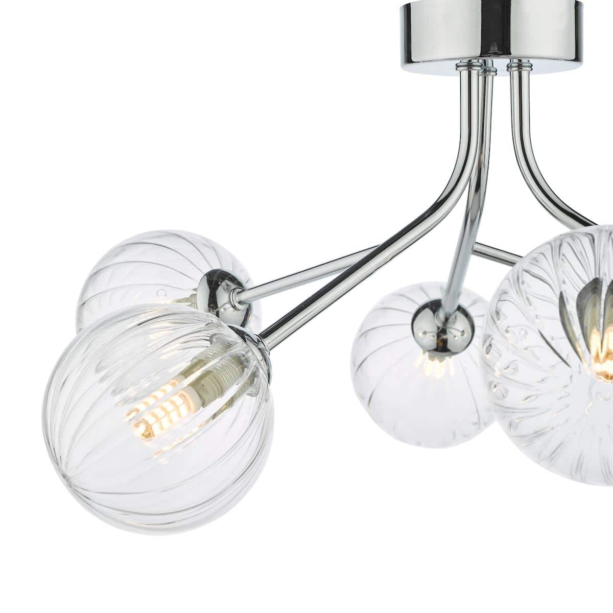 Yiska 6 Light Semi Flush Polished Chrome Ribbed Glass Polished Chrome
