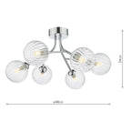 Yiska 6 Light Semi Flush Polished Chrome Ribbed Glass Polished Chrome