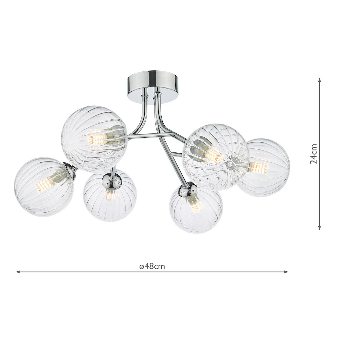Yiska 6 Light Semi Flush Polished Chrome Ribbed Glass Polished Chrome