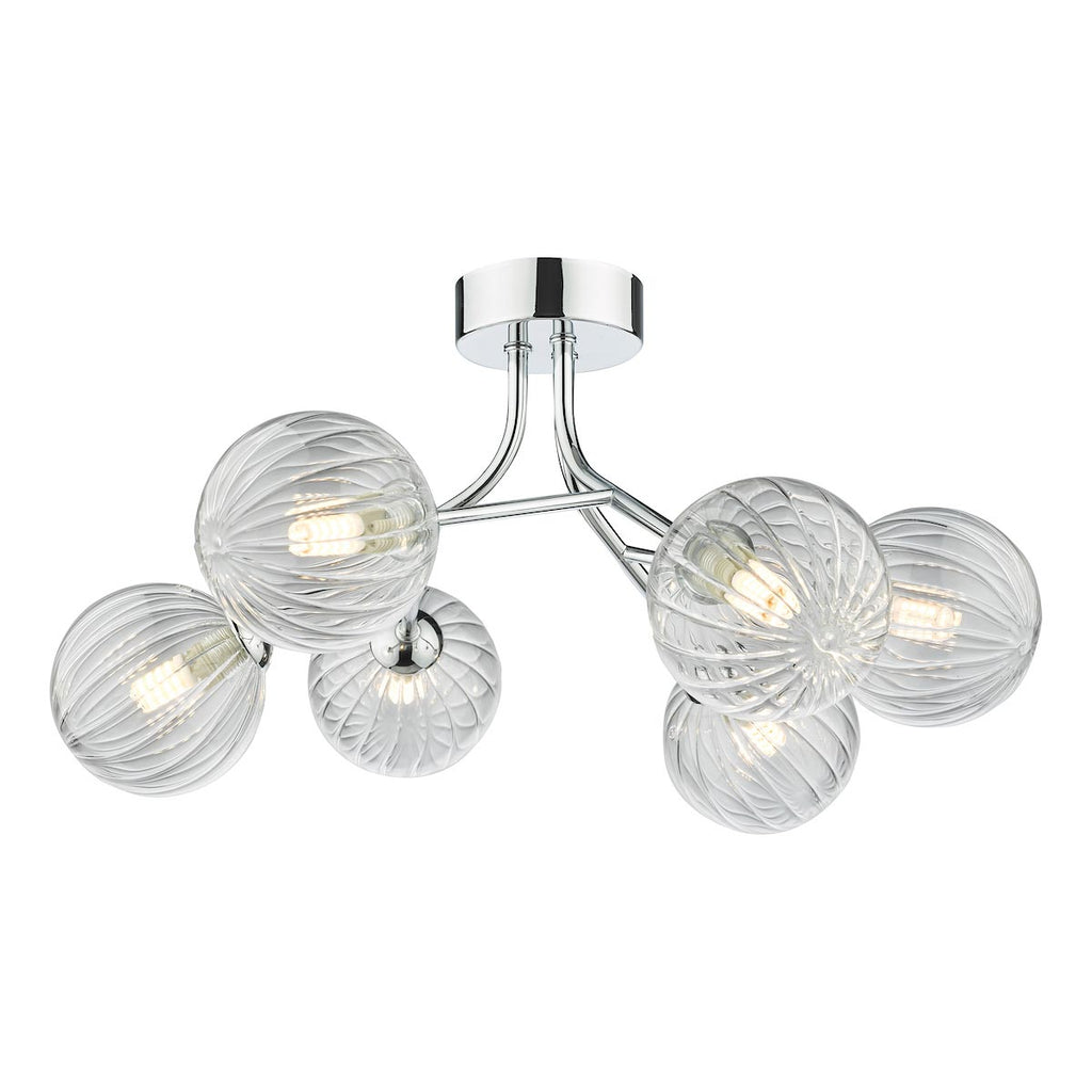 Yiska 6 Light Semi Flush Polished Chrome Ribbed Glass Polished Chrome