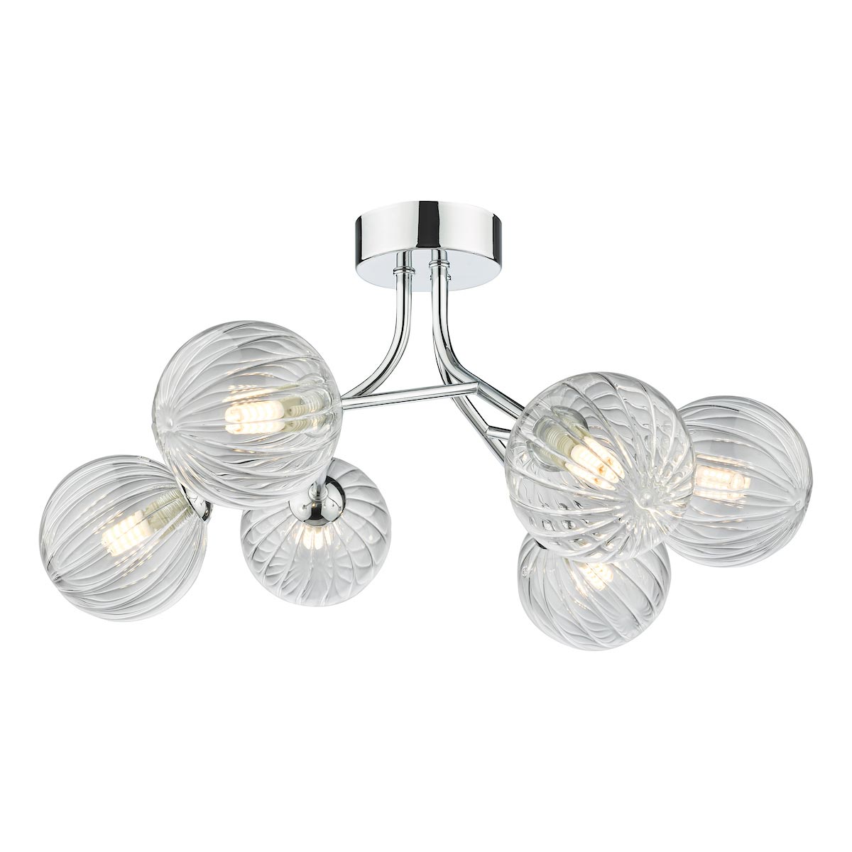Yiska 6 Light Semi Flush Polished Chrome Ribbed Glass Polished Chrome