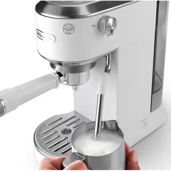 Delonghi EC890WI Dedica Duo Espresso Machine with Advanced Milk Steam Wand & Cold Brew Option in White