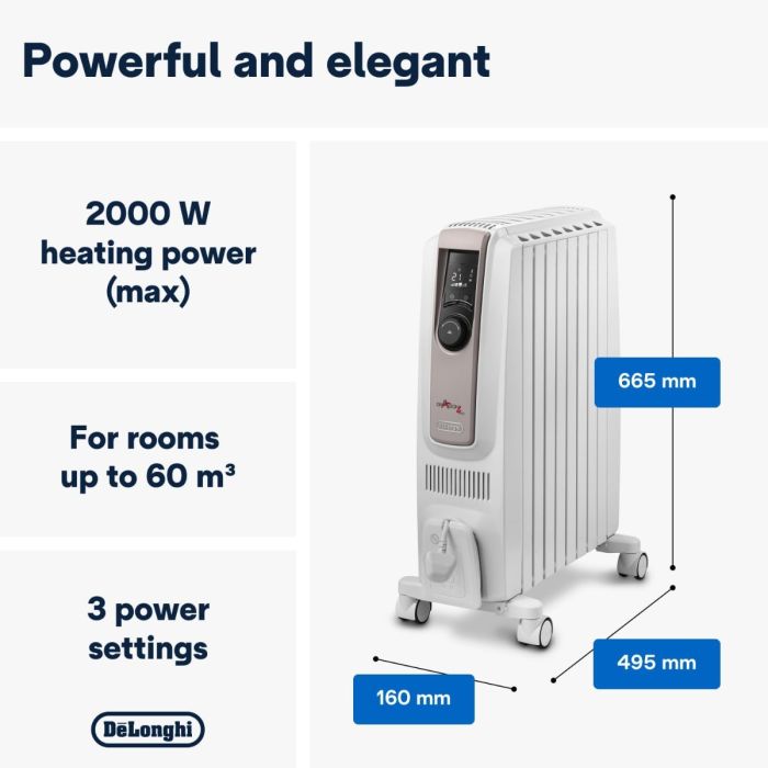 Delonghi Dragon 4 TRDSX40820E.WB  2kw Oil Filled Radiator with Electronic Timer - White