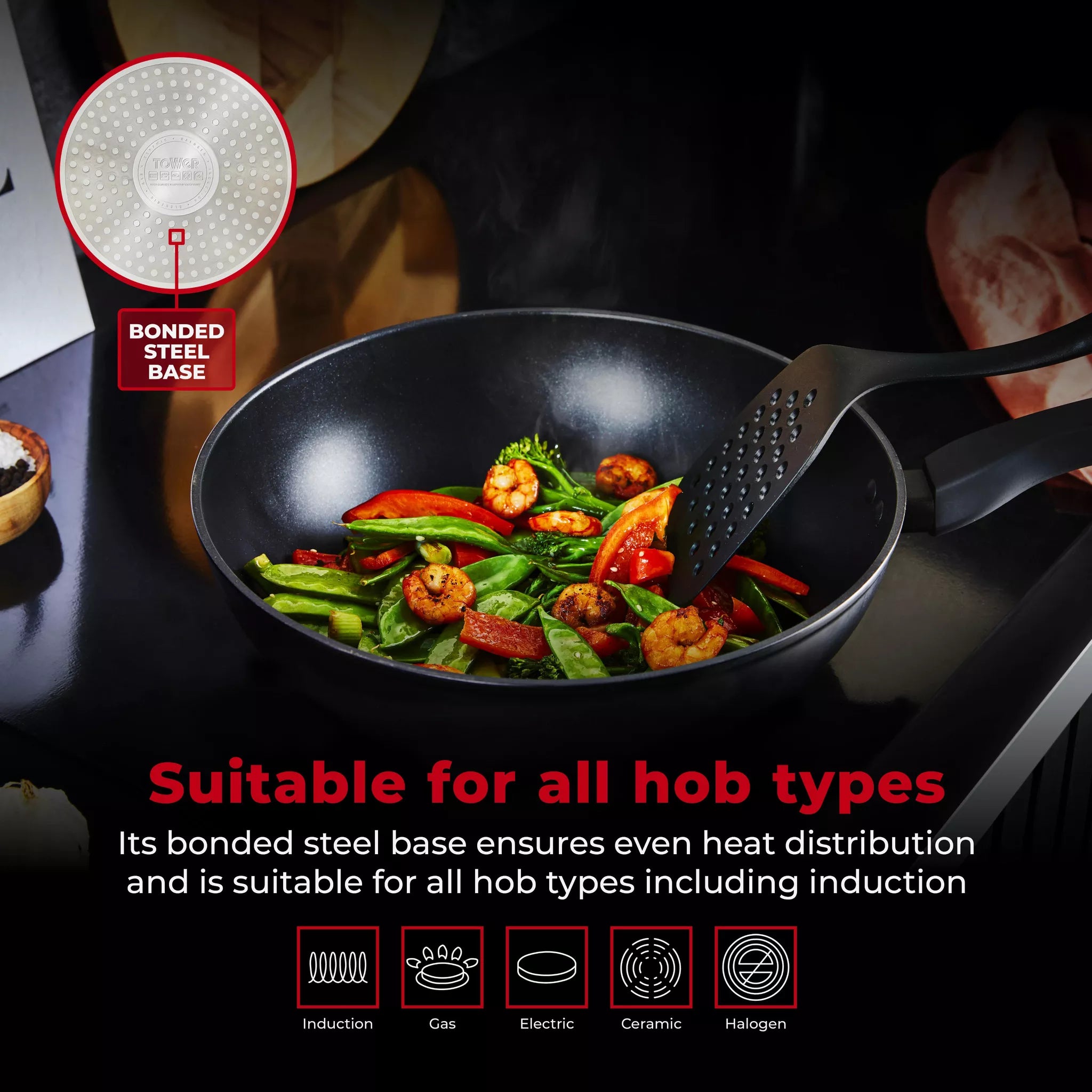 Tower T700318 SmartStart Gourmet 28cm Aluminium Multi-Pan & Lid Induction Compatible -  Oven Safe