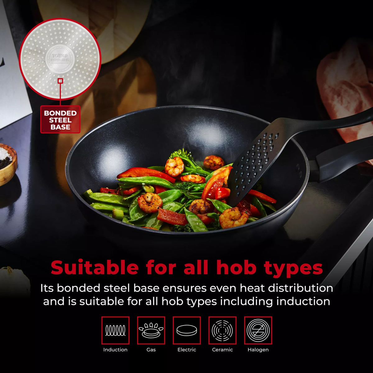 Tower T700317 SmartStart Gourmet 26cm Aluminium Grill Pan   Induction Compatible -  Oven Safe -  Black