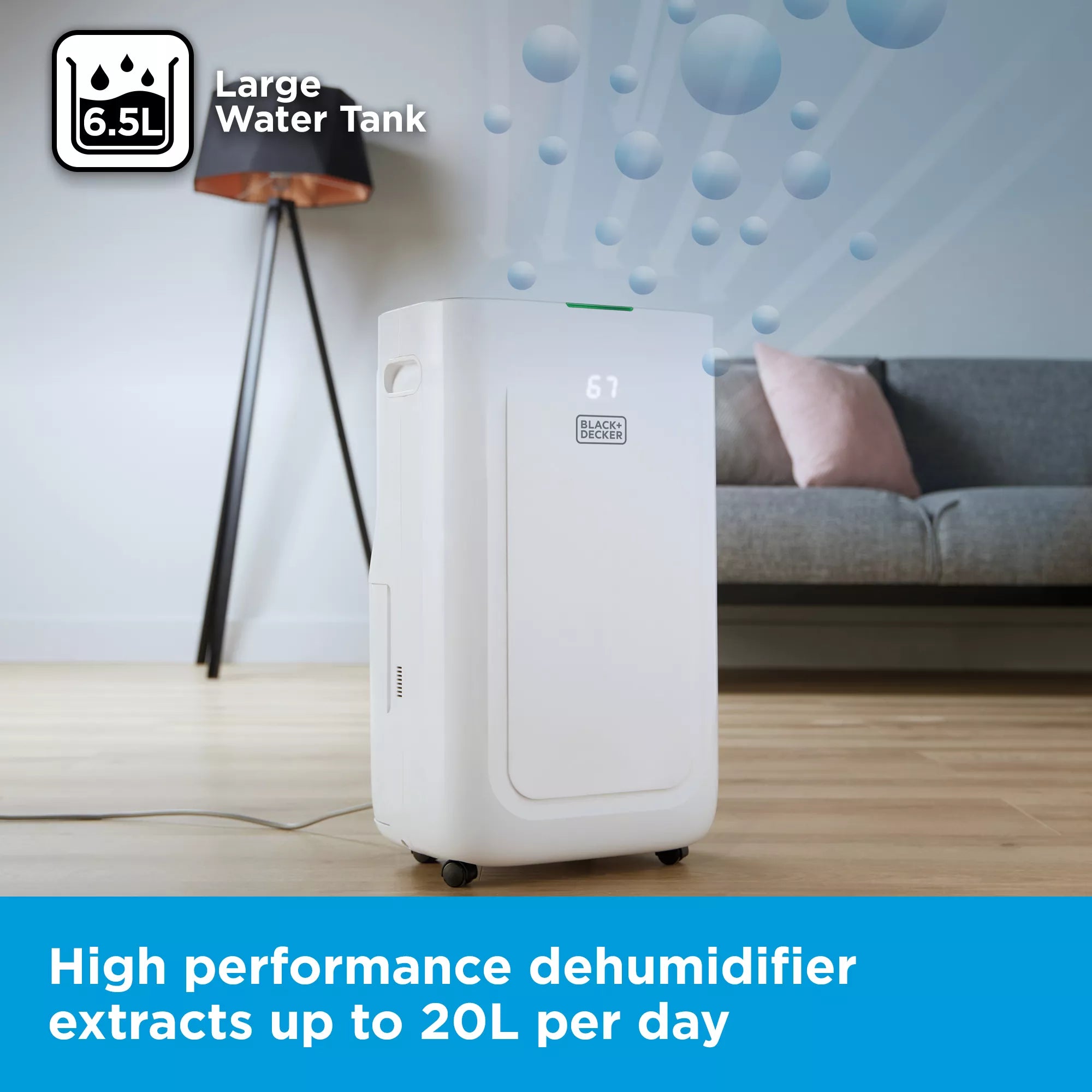 Black & Decker BXEH60014GB 20L Smart Dehumidifier - 4 Modes Quiet 6.5L Water Tank - 24 Hour Timer White