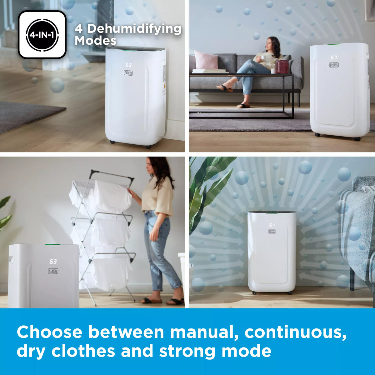 Black & Decker BXEH60014GB 20L Smart Dehumidifier - 4 Modes Quiet 6.5L Water Tank - 24 Hour Timer White