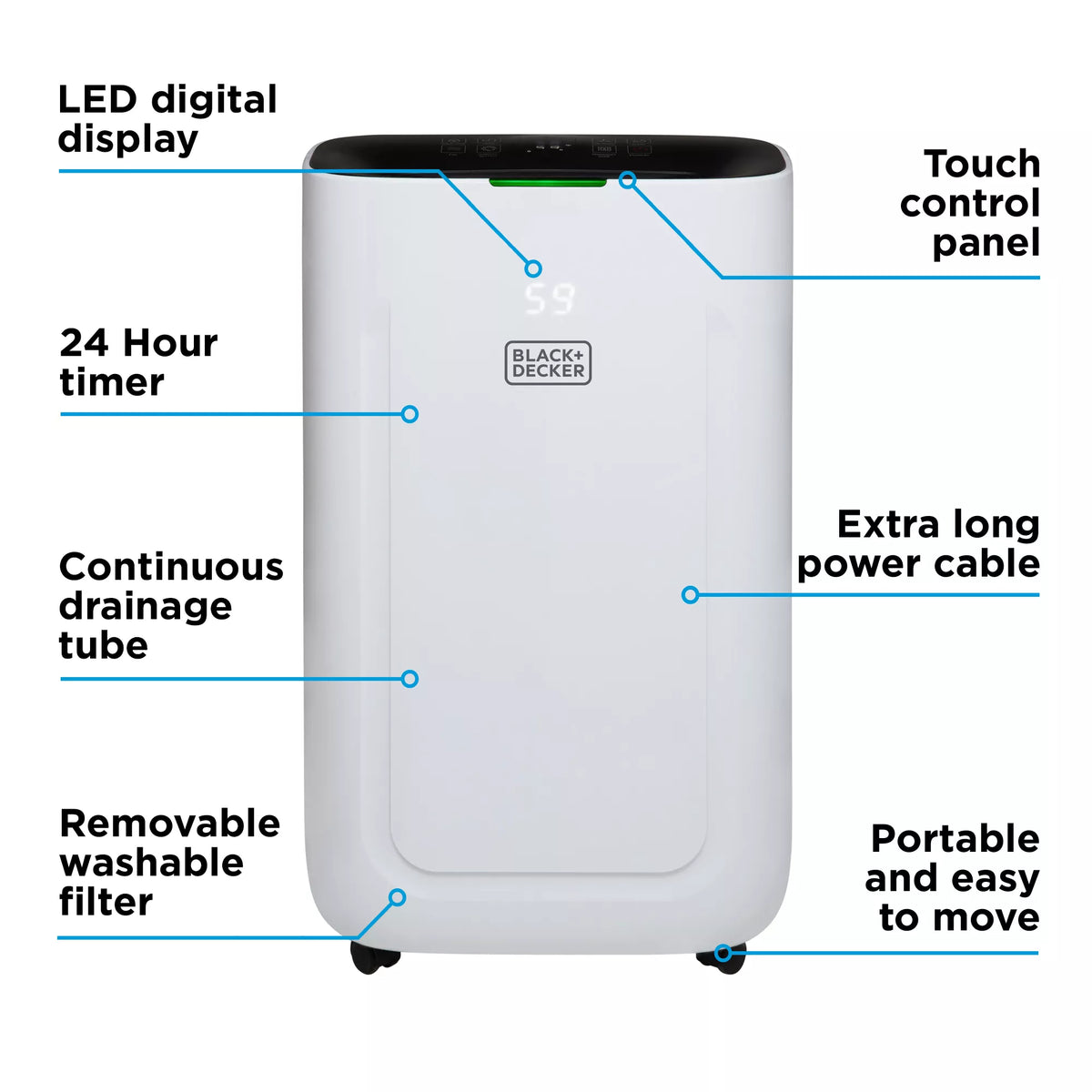 Black & Decker BXEH60014GB 20L Smart Dehumidifier - 4 Modes Quiet 6.5L Water Tank - 24 Hour Timer White
