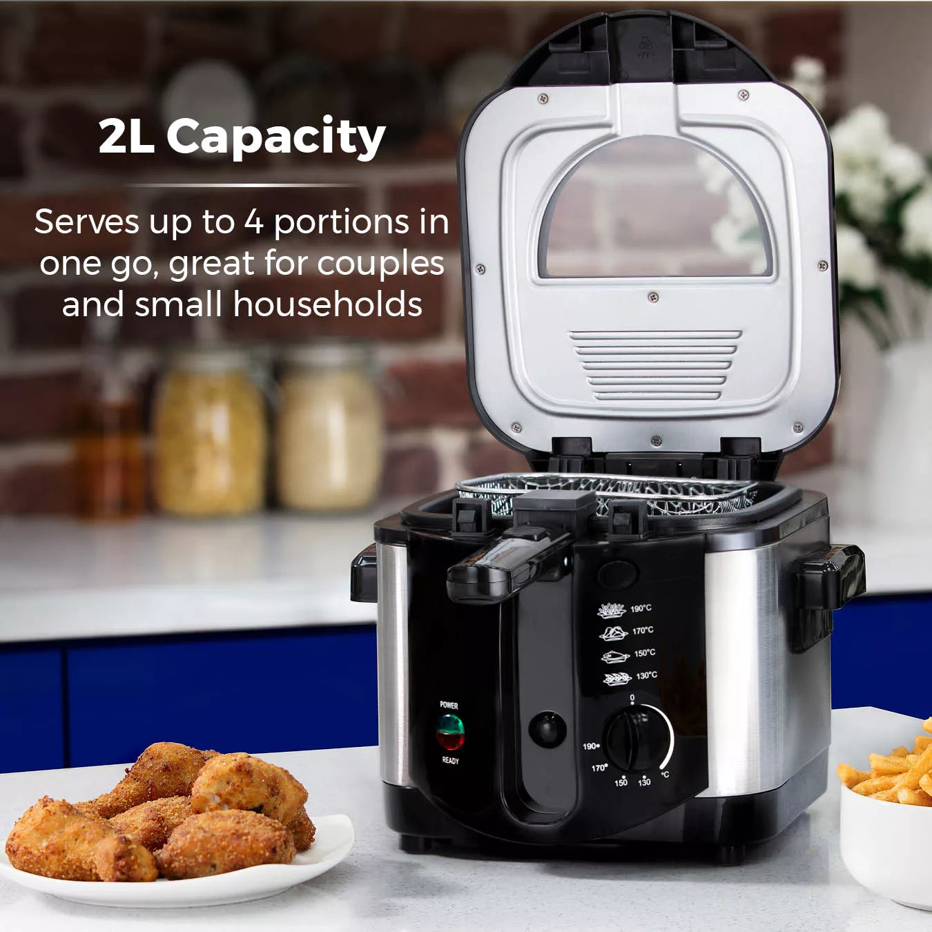 Tower T17001 Deep Fat Fryer with Adjustable Thermostat -  2L - 1500W - Black