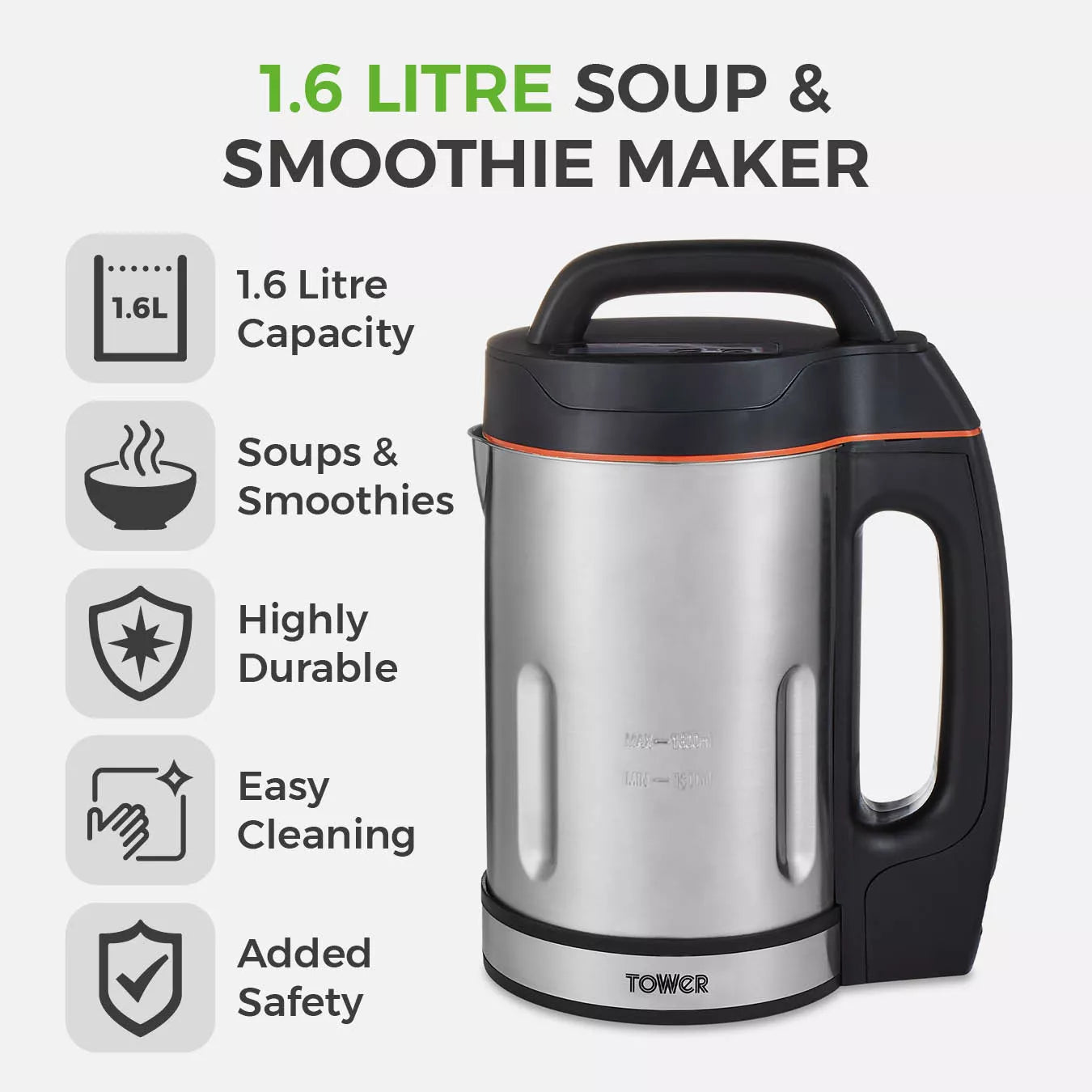 Tower T12031 Soup Maker 1.6ltr Stainless Steel