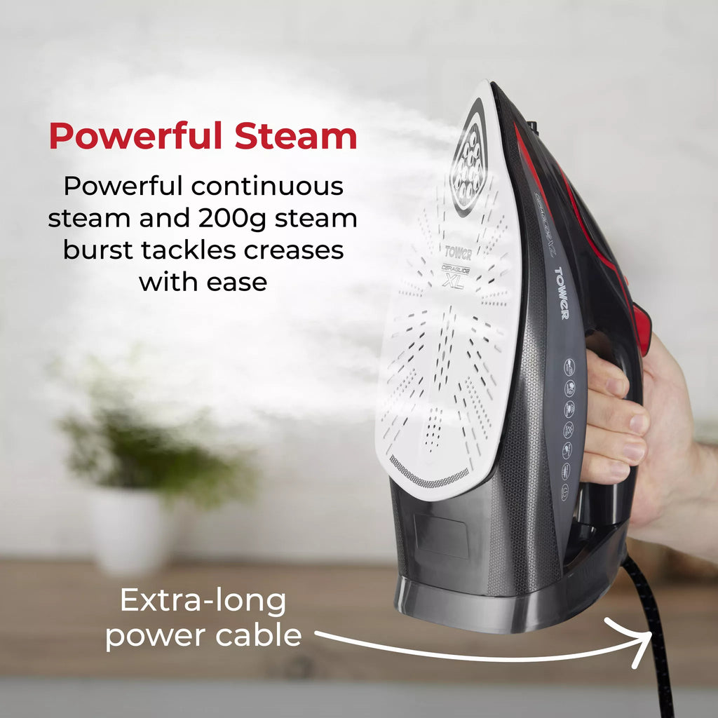 Tower T22034RED Ceraglide XL Soleplate One Temp  Steam Iron