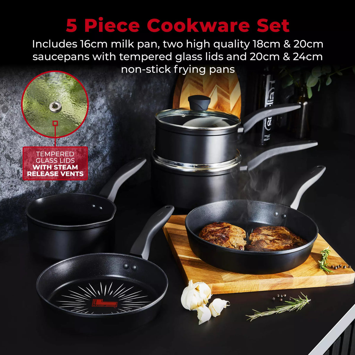 Tower T800304 Smart Start 5pc Cookware Set