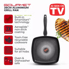 Tower T700317 SmartStart Gourmet 26cm Aluminium Grill Pan   Induction Compatible -  Oven Safe -  Black
