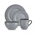 Tower T867002GRY 16 Piece Embossed Stoneware Dinner Set Grey