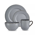 Tower T867002GRY 16 Piece Embossed Stoneware Dinner Set Grey