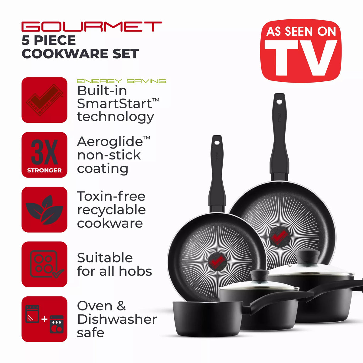 Tower T700314 Smart Start Gourmet 5 Piece Cookware Set