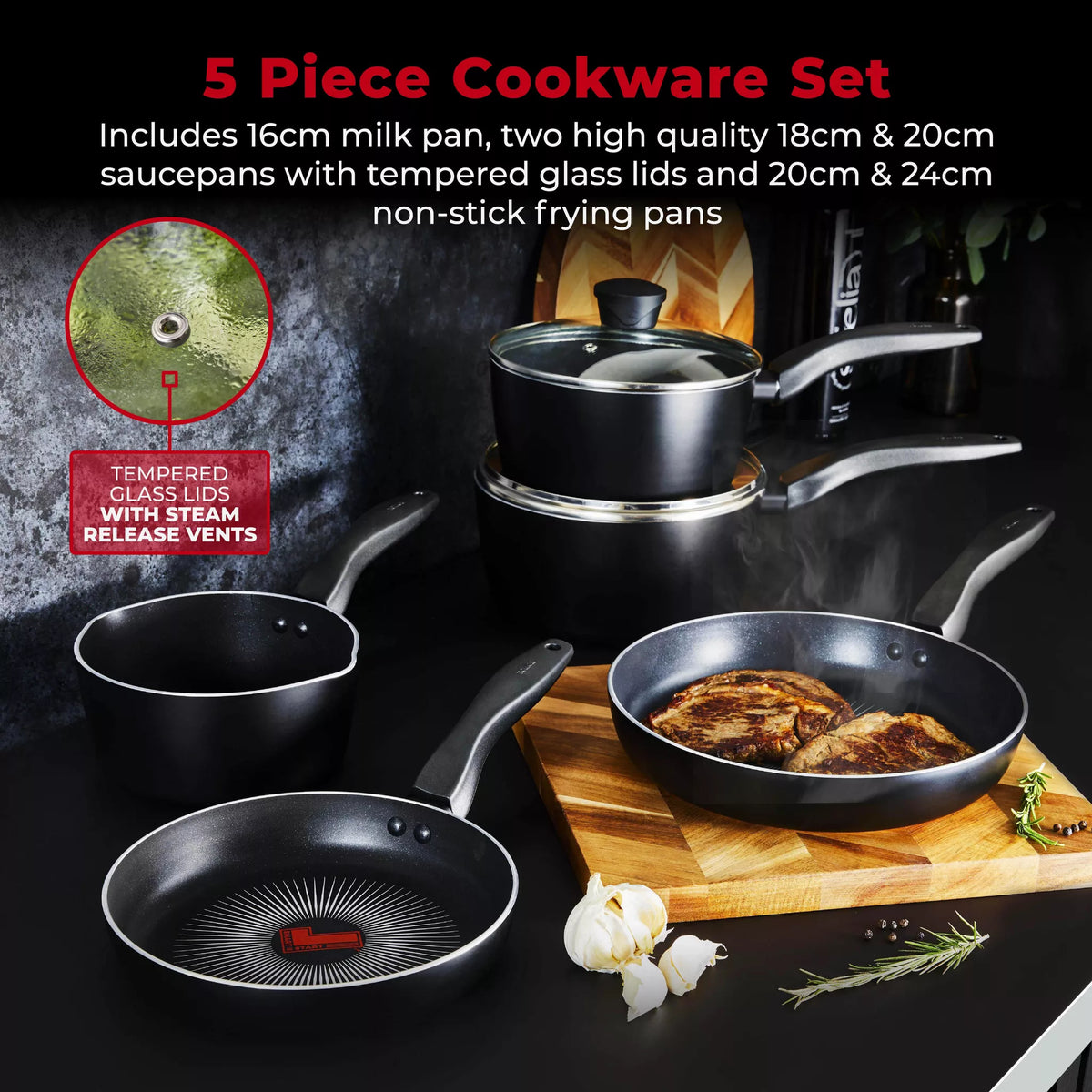 Tower T700314 Smart Start Gourmet 5 Piece Cookware Set
