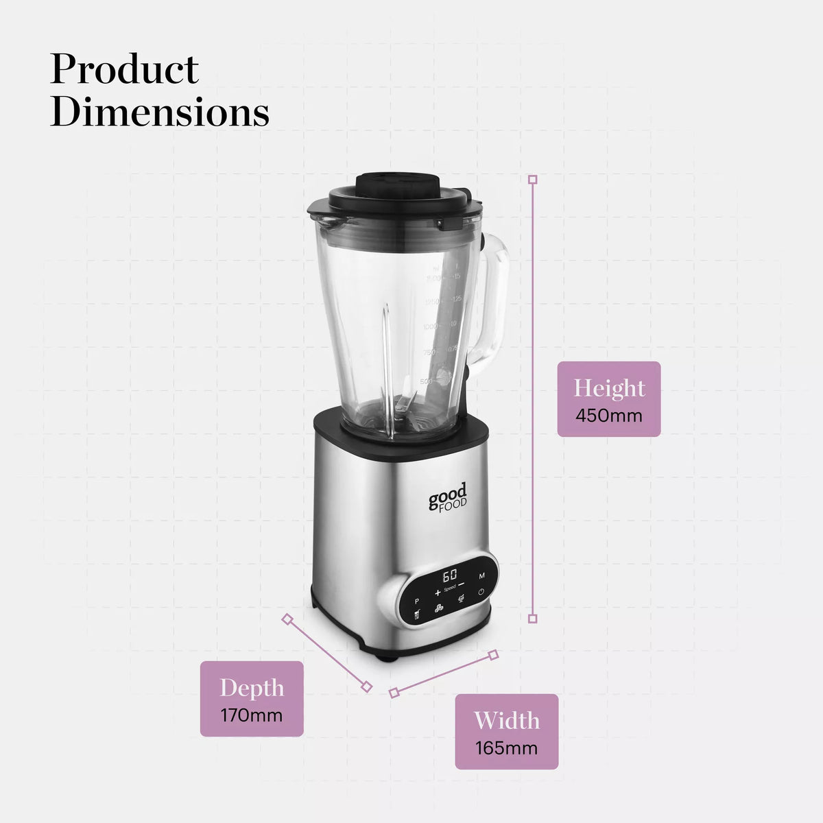 Good Food By Tower GF12013 Digital 1.5L Jug Blender with 5 Speed Settings - 1200W - Stainless Steel
