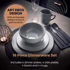 Tower T867002GRY 16 Piece Embossed Stoneware Dinner Set Grey