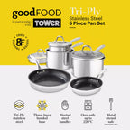 Good Food By Tower GF900276 Tri-Ply 5 Piece Cookware Set