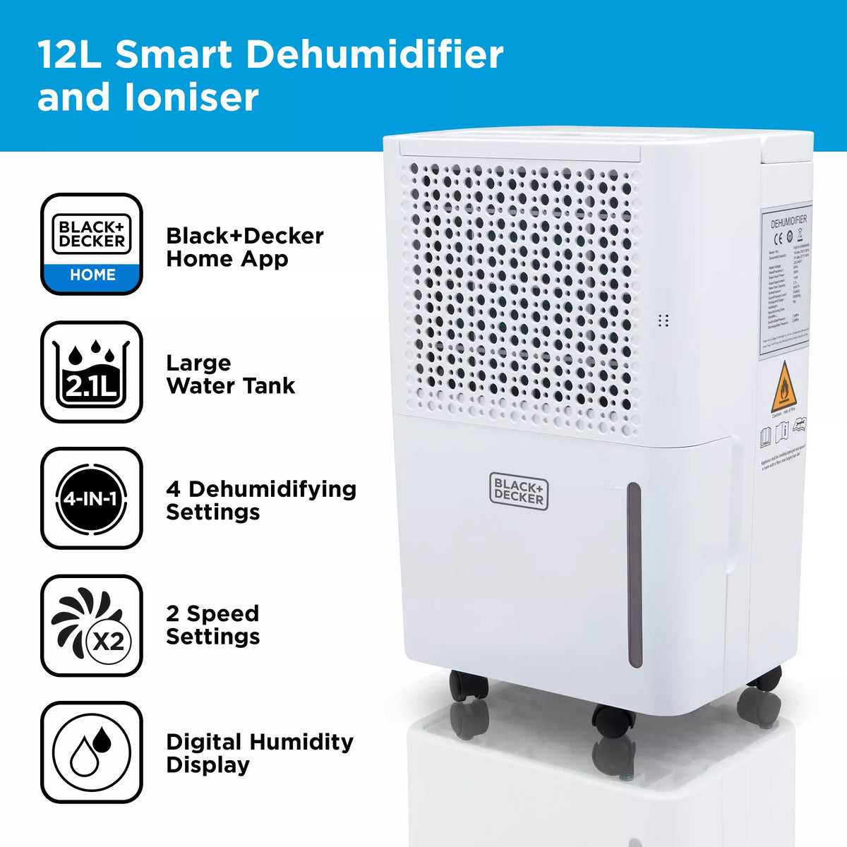 Black  & Decker BXEH60016GB 12L Dehumidifier  24 Hrs Timer - White