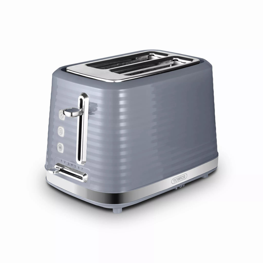 Tower T20083GRY Saturn 2-Slice Toaster with 7 Browning Levels - Defrost/Reheat/Cancel - Grey and Chrome Accents