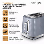 Tower T20083GRY Saturn 2-Slice Toaster with 7 Browning Levels - Defrost/Reheat/Cancel - Grey and Chrome Accents