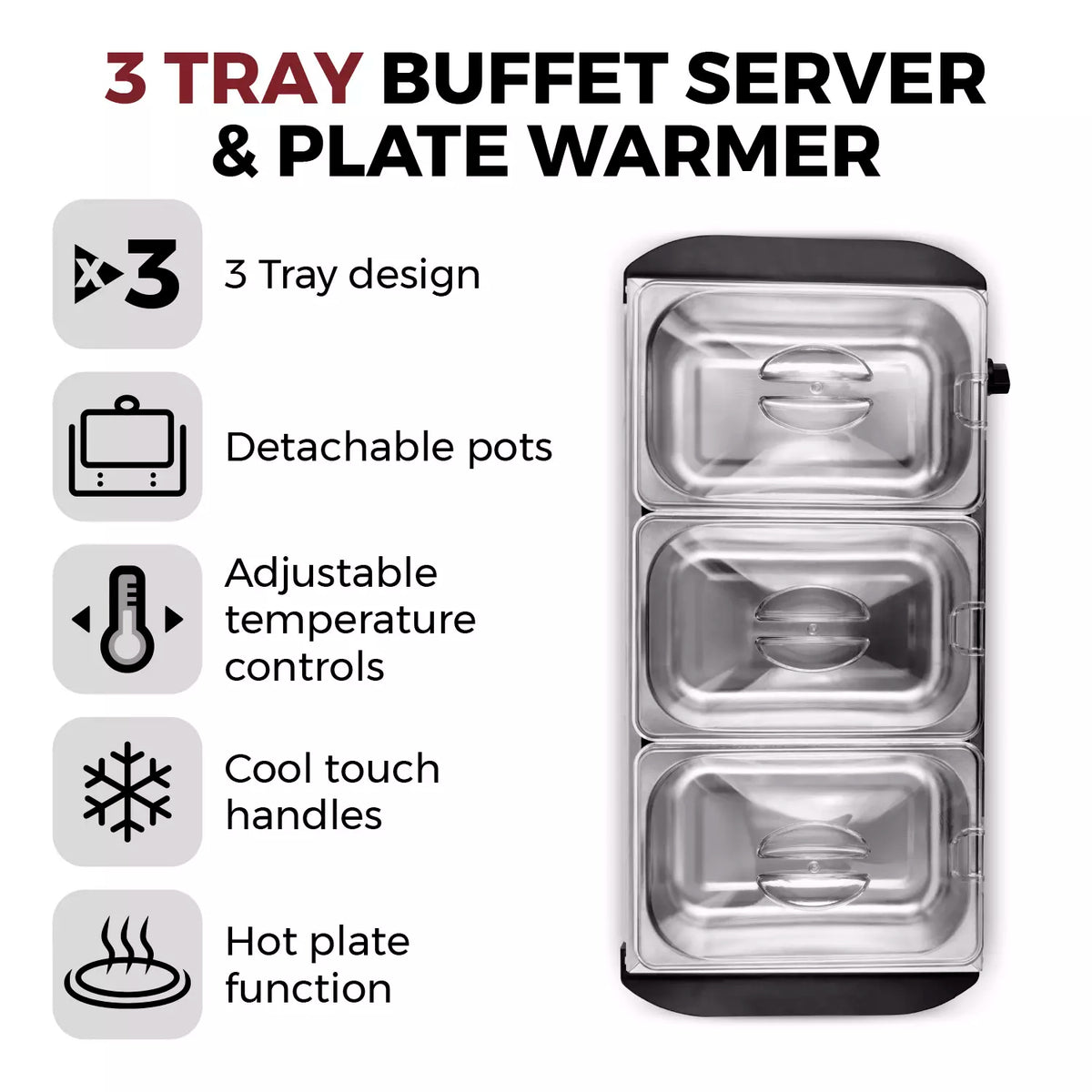 Tower T16150 Buffet Server with 3 x 1.5L Tray Capacity  200W Stainless Steel