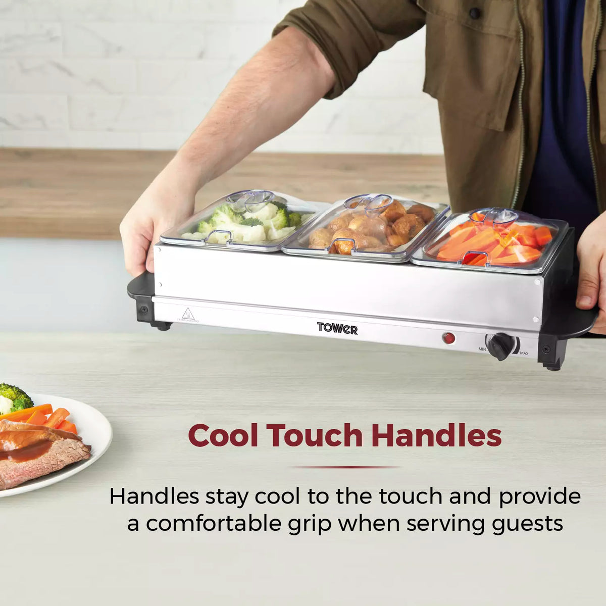 Tower T16150 Buffet Server with 3 x 1.5L Tray Capacity  200W Stainless Steel