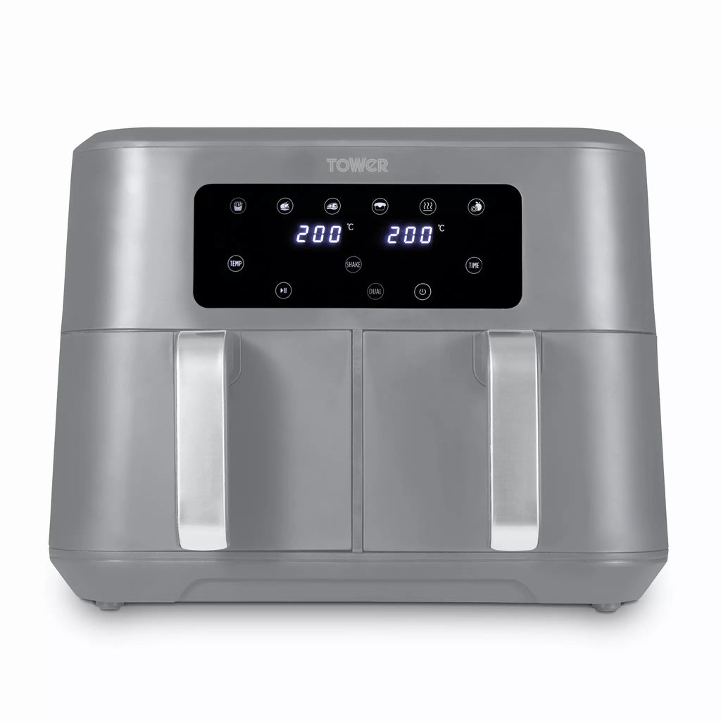 Tower Vortx T17137CGRY  8.5L Dual Basket  Air Fryer - Grey / Chrome