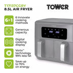 Tower Vortx T17137CGRY  8.5L Dual Basket  Air Fryer - Grey / Chrome