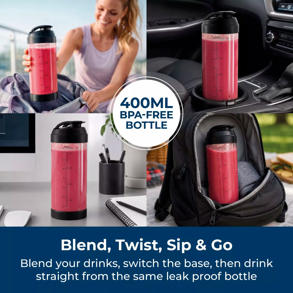 Tower T120100 Portable Rechargeable Blender- Black
