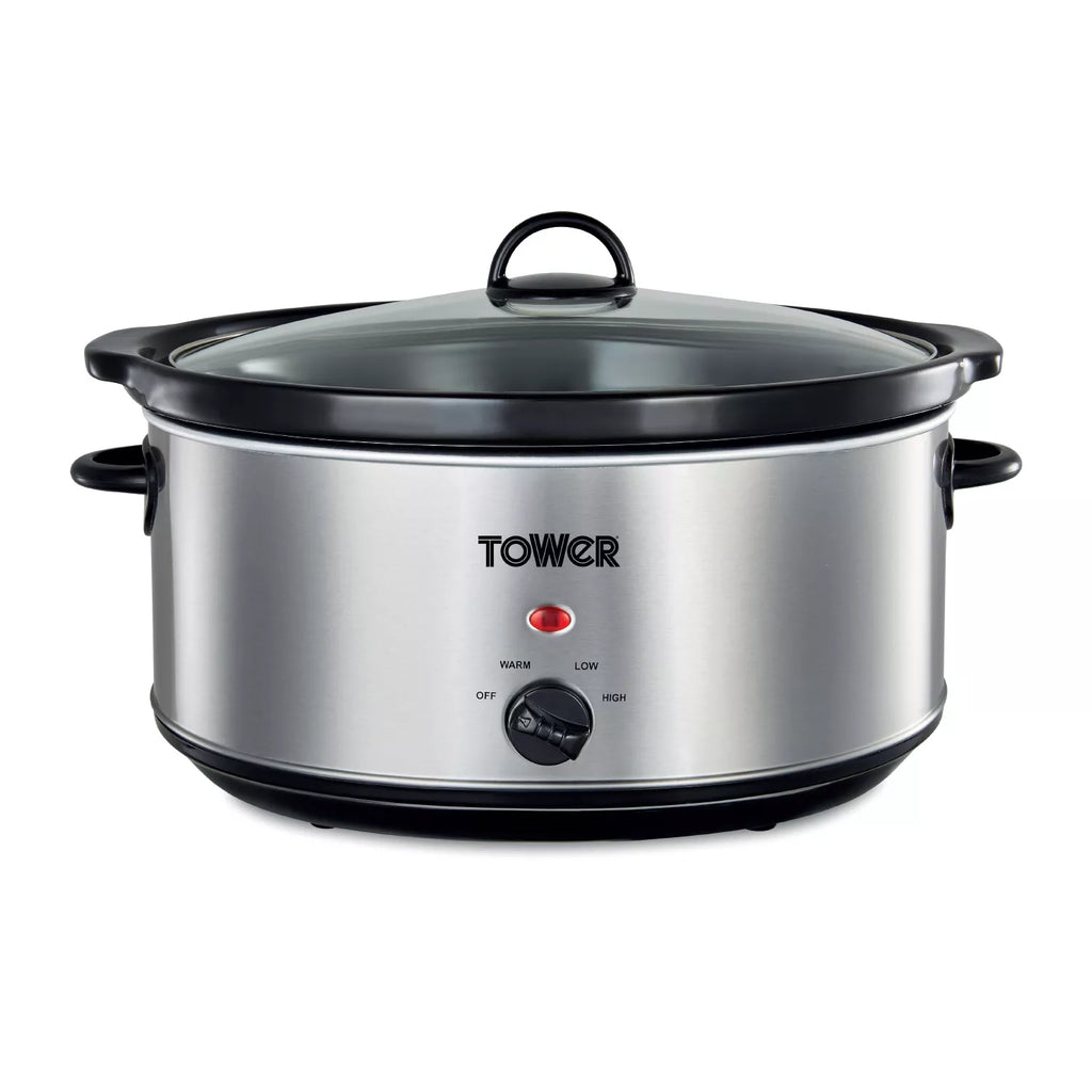 Tower T16040Y 6.5 Litre  Slow Cooker- Stainless Steel