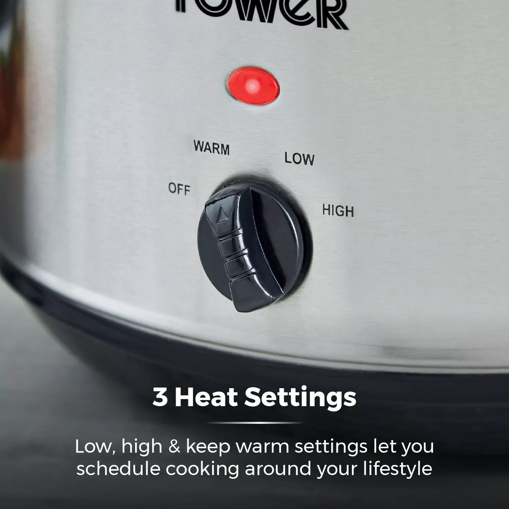 Tower T16040Y 6.5 Litre  Slow Cooker- Stainless Steel