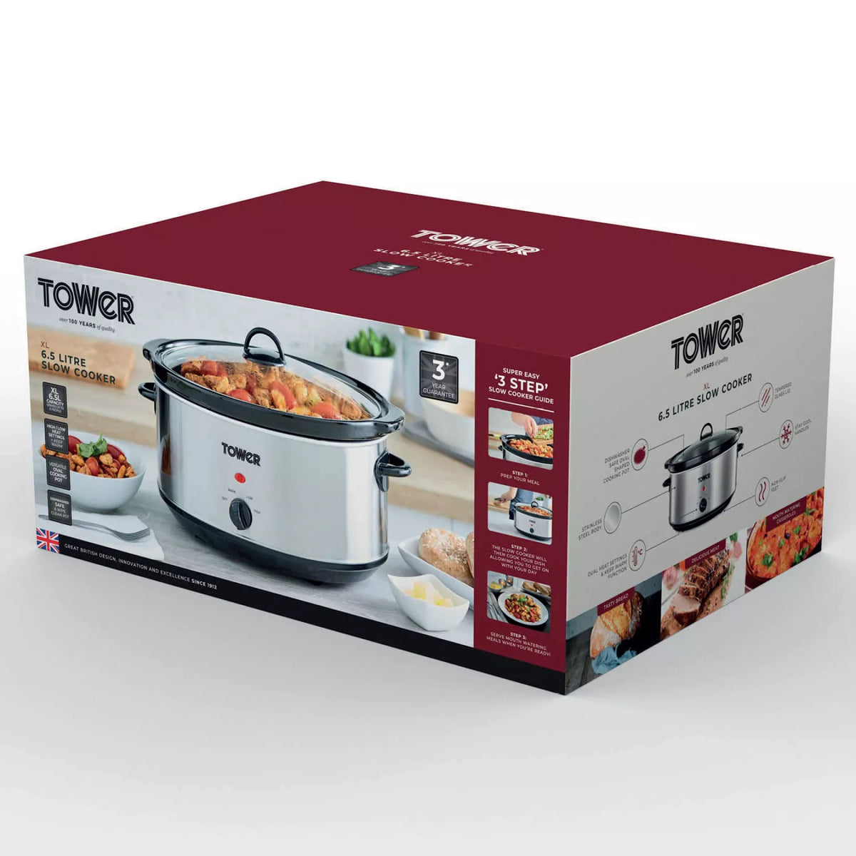 Tower T16040Y 6.5 Litre  Slow Cooker- Stainless Steel