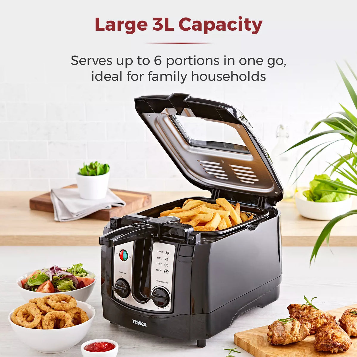 Tower T17002 Easy Clean 3 Litre Deep Fryer- Black