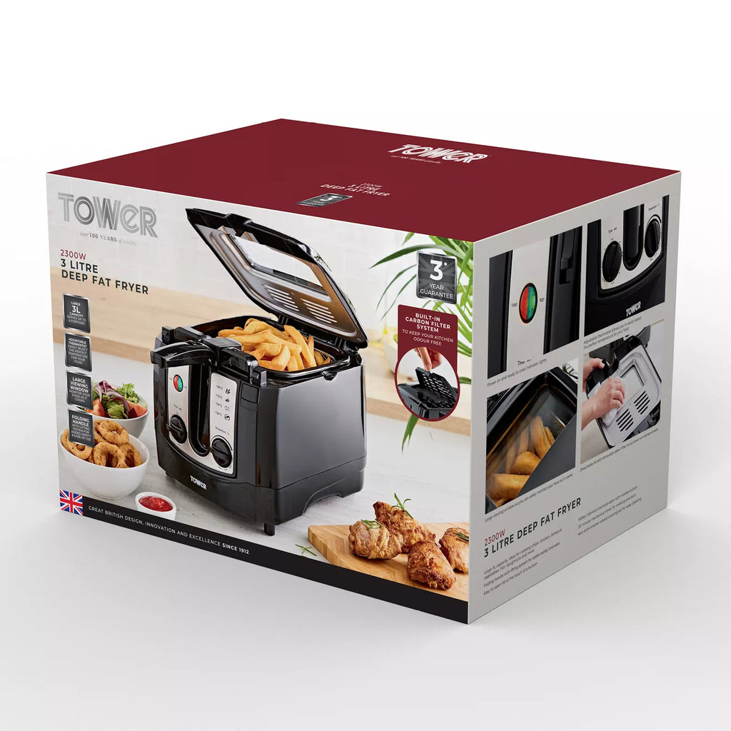 Tower T17002 Easy Clean 3 Litre Deep Fryer- Black