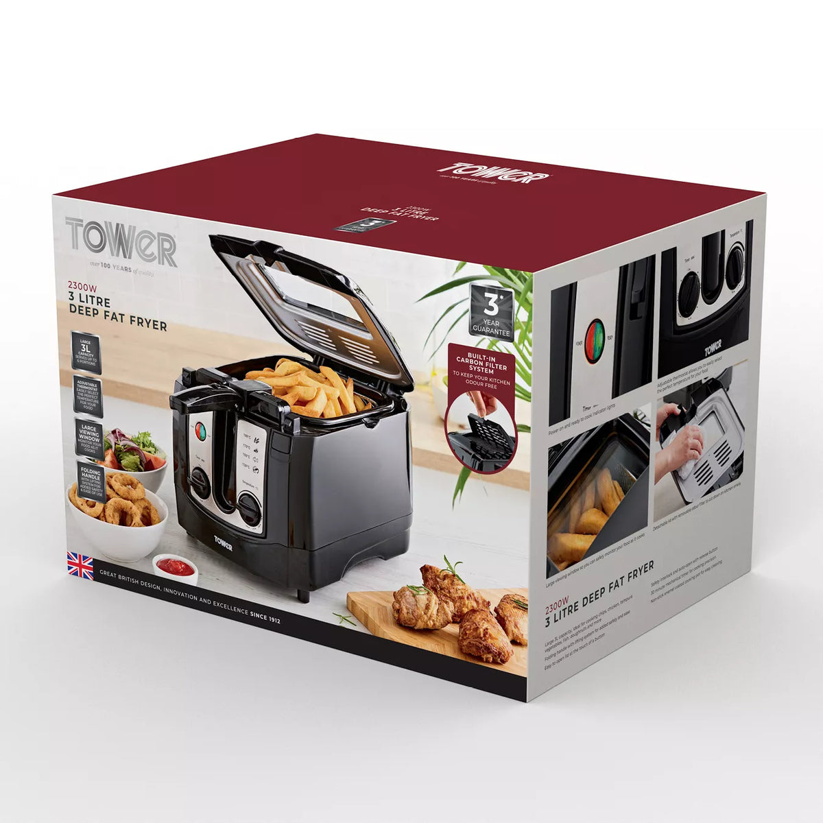 Tower T17002 Easy Clean 3 Litre Deep Fryer- Black