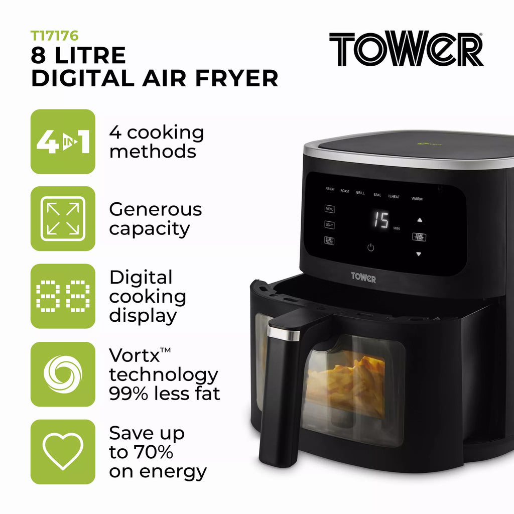 Tower T17176 8 Litre Digital Air Fryer- Black