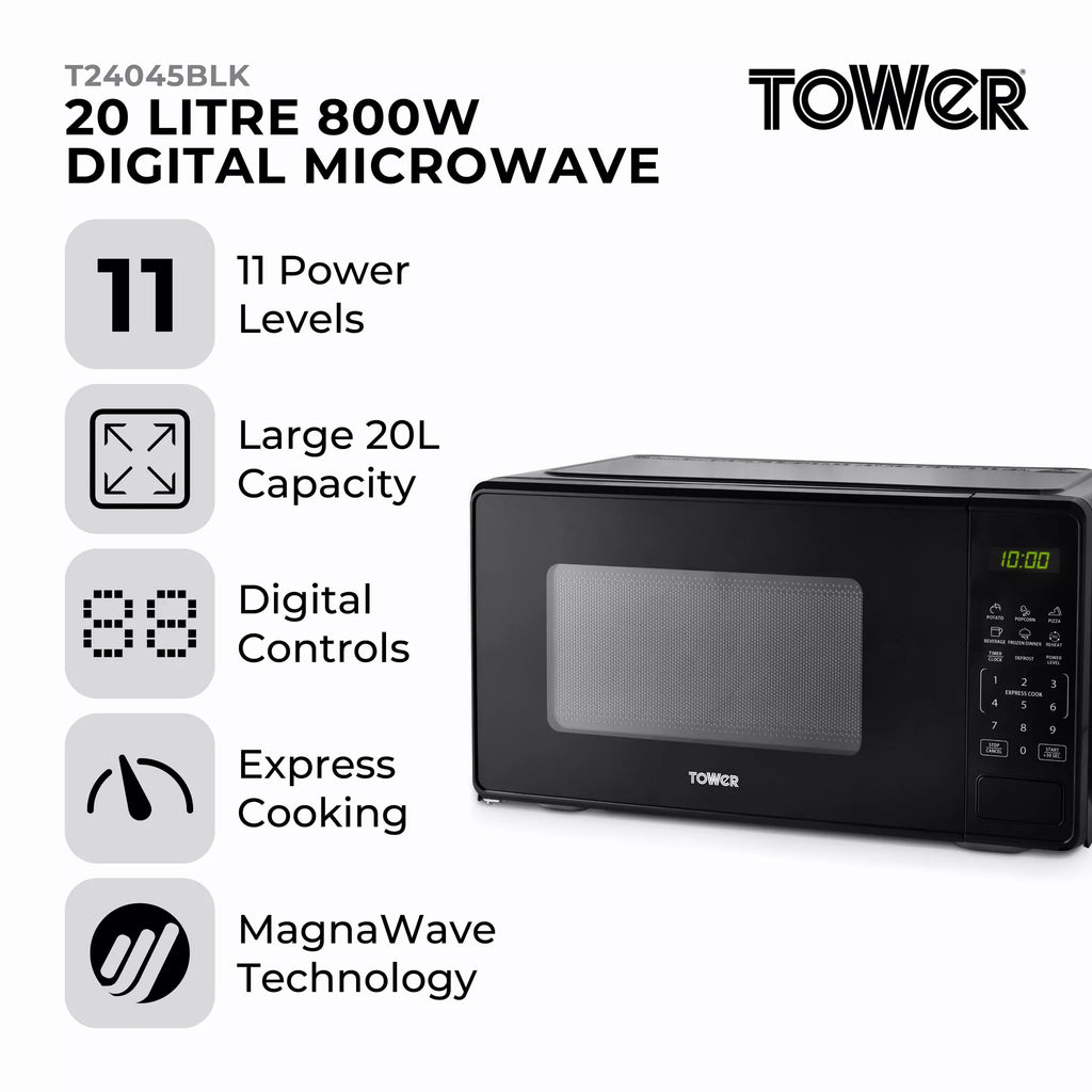 Tower T24045BLK 20 Litre 800W Digital Microwave- Black