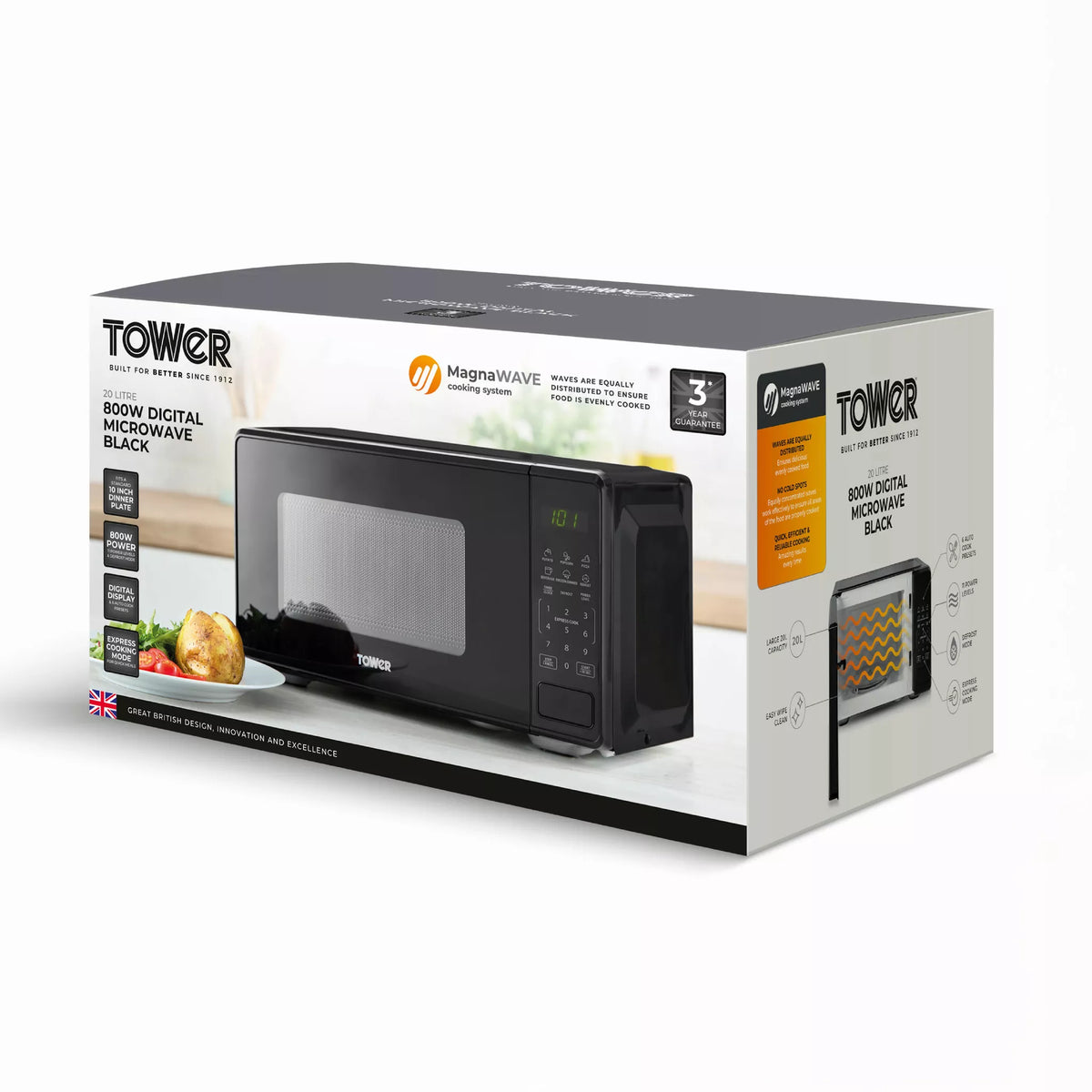 Tower T24045BLK 20 Litre 800W Digital Microwave- Black