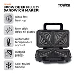 Tower T27031 900W Deep Filled Sandwich Maker Stainless Steel