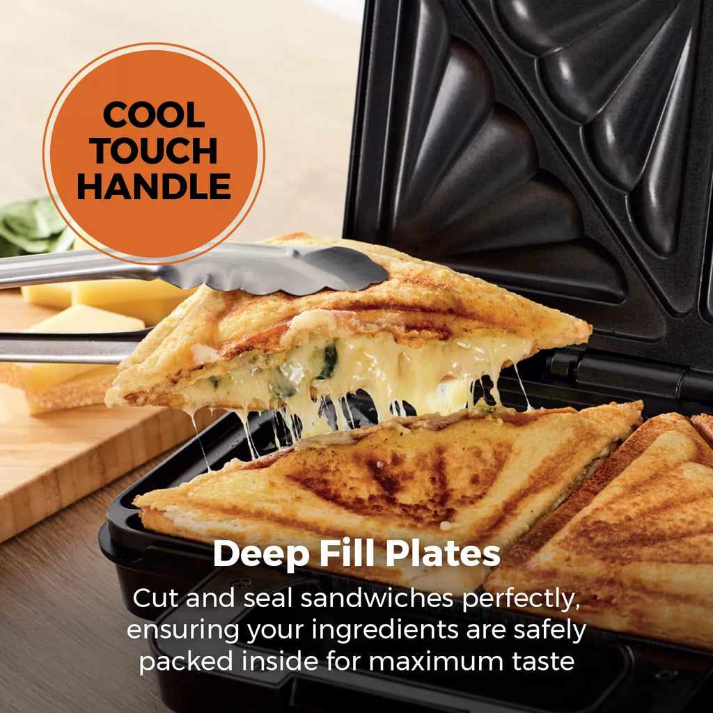 Tower T27031 900W Deep Filled Sandwich Maker Stainless Steel