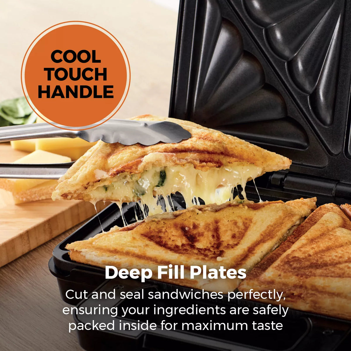 Tower T27031 900W Deep Filled Sandwich Maker Stainless Steel
