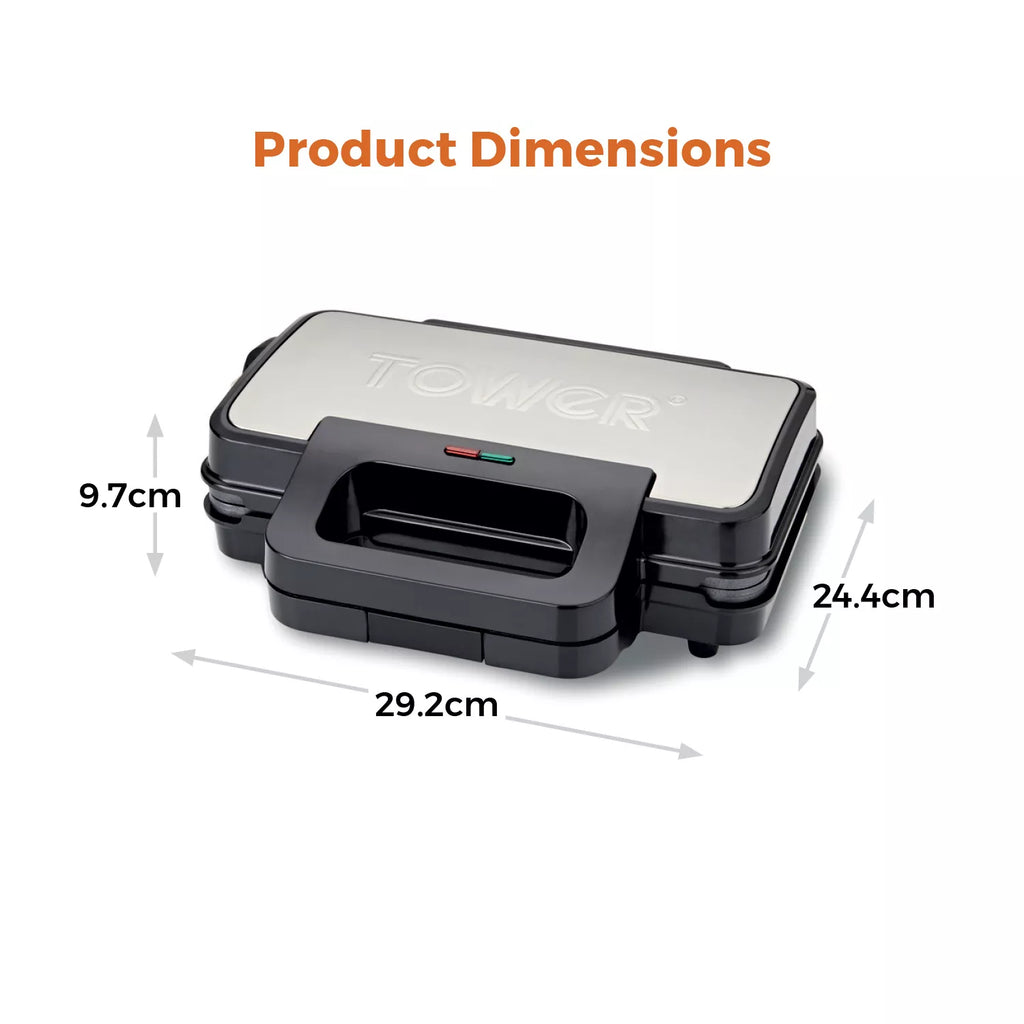Tower T27031 900W Deep Filled Sandwich Maker Stainless Steel