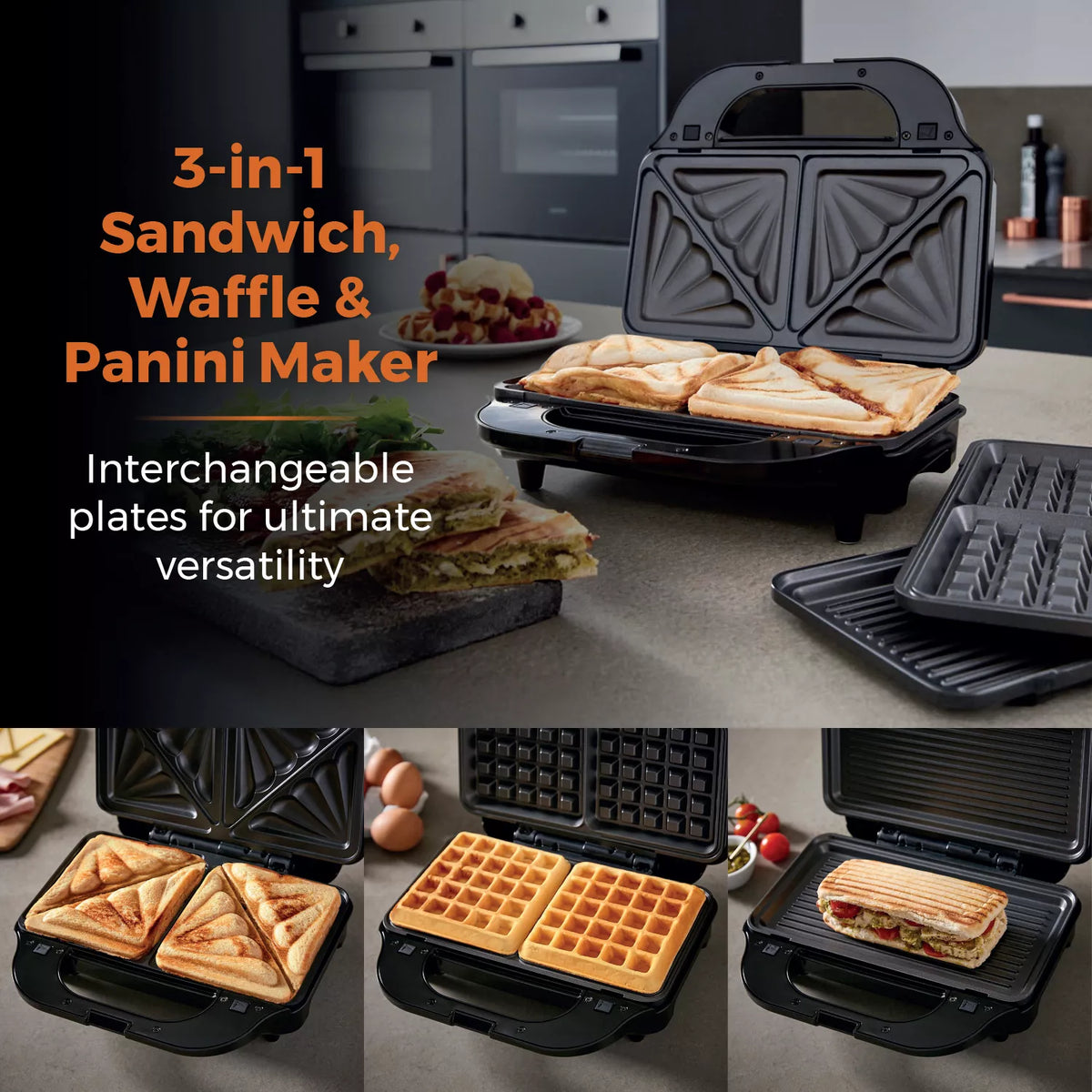 Tower T27032 3-in-1 Deep Fill Sandwich and Waffle Maker