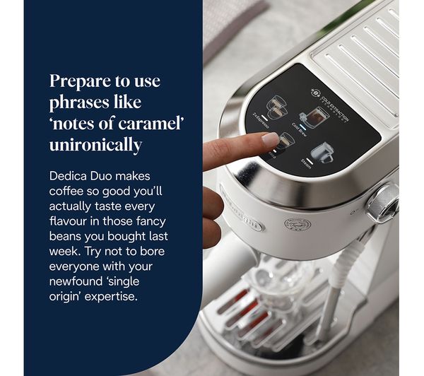 Delonghi EC890WI Dedica Duo Espresso Machine with Advanced Milk Steam Wand & Cold Brew Option in White